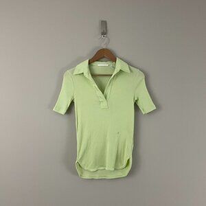 Helmut Lang Ribbed Cotton Polo Henley Shirt in Green Size XS